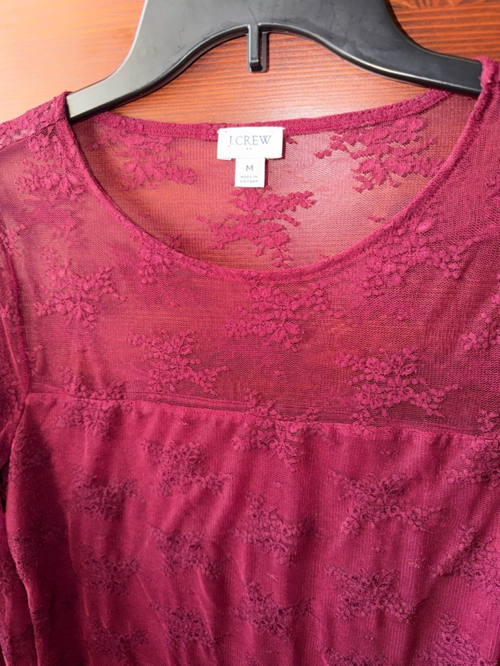 J. Crew Long-Sleeve Lace Lined Top in Vintage Burgundy - Picture 3 of 6